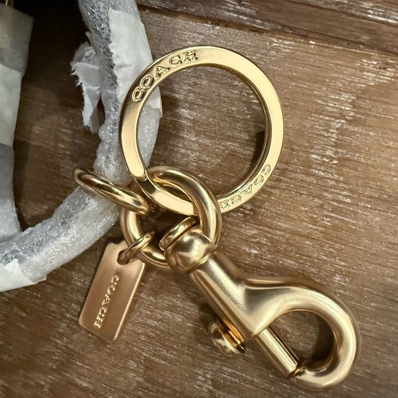 Coach Black Leather Poppy Floral Key Charm with Gold Hardware - Picture 4 of 8